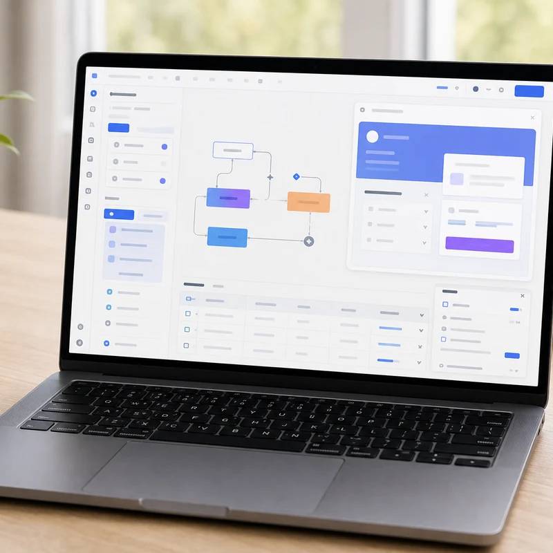 Bubble no-code app builder workspace with non-readable abstract interface