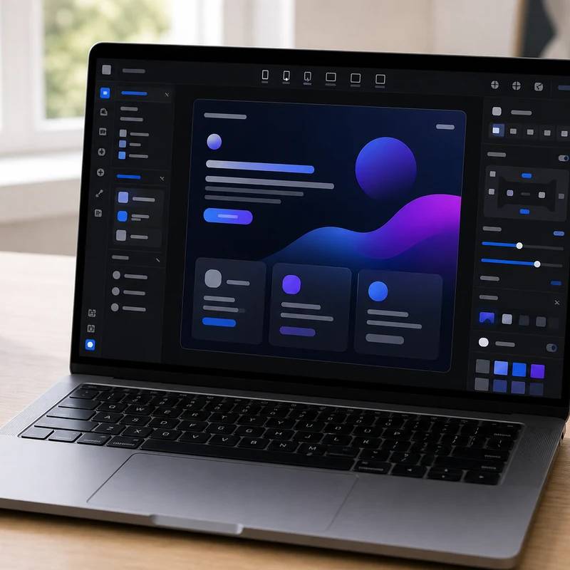 Framer website builder workspace with non-readable abstract interface