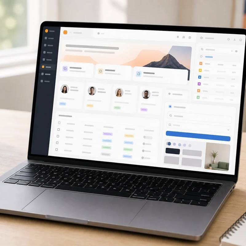 Softr portal builder workspace with non-readable abstract interface