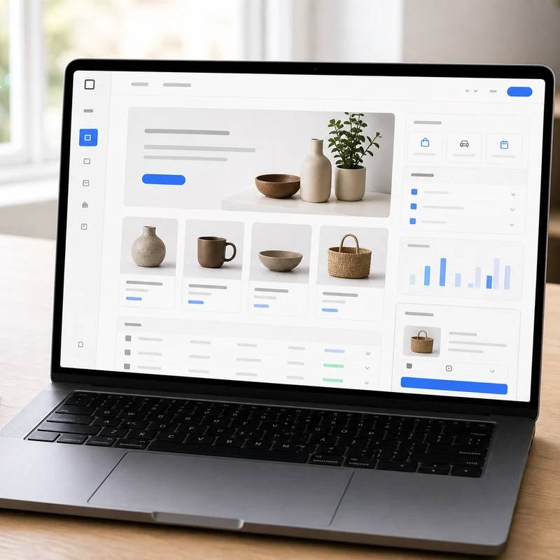 Square Online ecommerce builder workspace with non-readable abstract interface