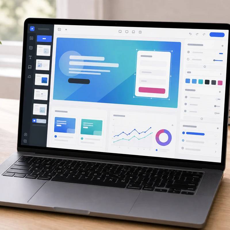 Unbounce landing page builder workspace with non-readable abstract interface
