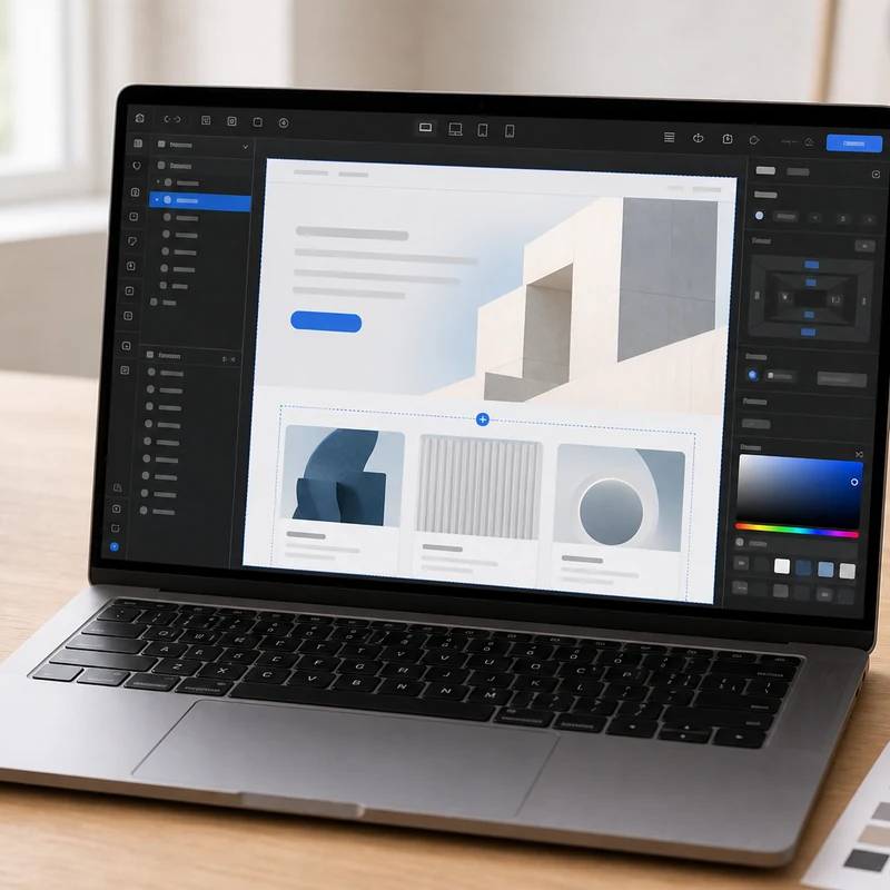 Webflow visual website builder workspace with non-readable abstract interface
